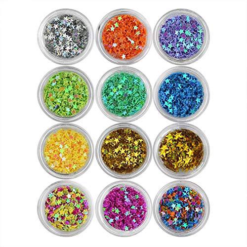 YesLady Nail Art Glitter Sequins Five Star Acrylic UV Gel False Tips Decoration 12 Pots