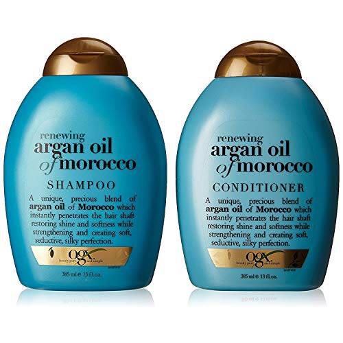 OGX Renewing + Argan Oil of Morocco Shampoo & Conditioner Set, 13 Fl Oz (Pack of 2) (packaging may vary), Blue