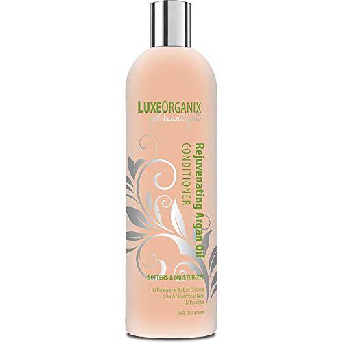 LuxeOrganix Moroccan Argan Oil Conditioner - Keratin & Color Safe - SLS Sulfate Free - Silkening, Strengthening, Anti-Frizz Smoother for Damaged, Flaky, Thick, Fine, Curly, Dry Hair & Extensions