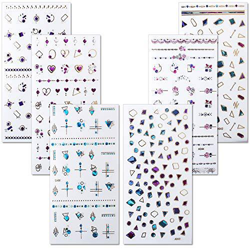 WOKOTO 6 Sheets 3D Adhesive Nail Art Jewelry Stickers Set Sapphire Rose Flower Design Nail Rhinestone Decals Manicure Decoration
