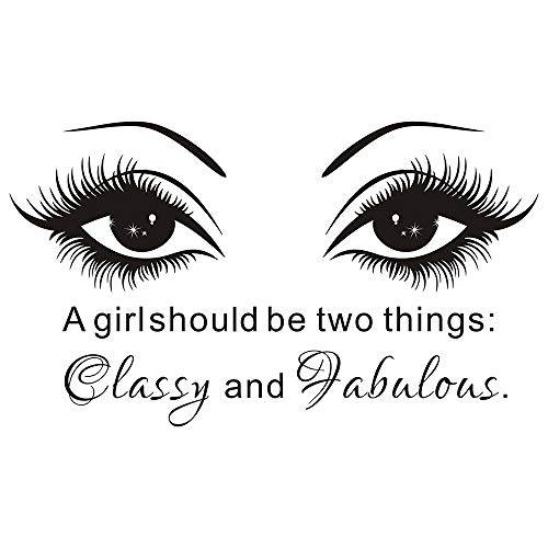 JUEKUI Wall Decals A Girl Shoud be Two Things Classy and Fabulous Beauty Salon Decor Eye Eyelash Quote Vinyl Stickers Makeup Nail Manicure WS45 (Black, 35x62cm)