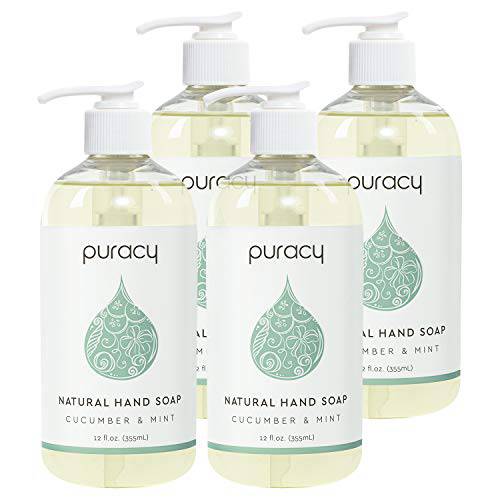 Puracy Natural Liquid Hand Soap, Cucumber & Mint, Sulfate-Free Gel Hand Wash, 12 Ounce (4-Pack)