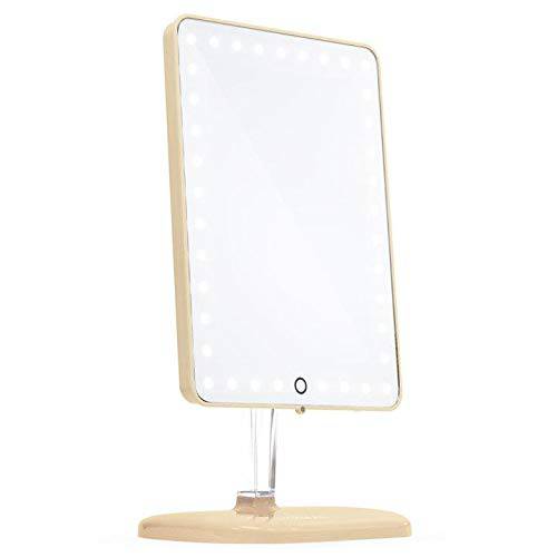 Impressions Touch Pro Makeup Mirror with LED Lights and Bluetooth Speaker, 360 Adjustable Rotation Rectangle Vanity Mirror with Touch Screen Switch and USB Charging Port (Champagne Gold)