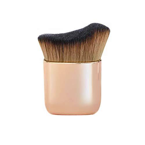 Goerti Powder Mineral Brush Kabuki Makeup Brush for Face Large Coverage Mineral Loose Powder or Liquid Foundation, Angled Blush Brush Curvature Fits Cheek and Jaw (Pink gold)