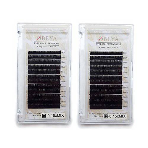 2 Trays Eyelash Extensions D Curl 0.15mm Thickness 8mm 9mm 10mm 11 12 13 14 15mm Mixed Tray Individual Natural Eye Lashes Soft Lash Extensions by OBEYA