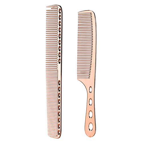 2 pcs Stainless Steel Hair Combs Anti Static Styling Comb Hairdressing Barbers Combs (Rose Gold)
