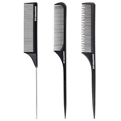 Goodofferplace 3PCS Hair Rat Tail Combs Parting Rattail Combs Teasing Fine Tooth Comb Metal Hair Pick Detangling Combs Set for Women,Girls(Black)