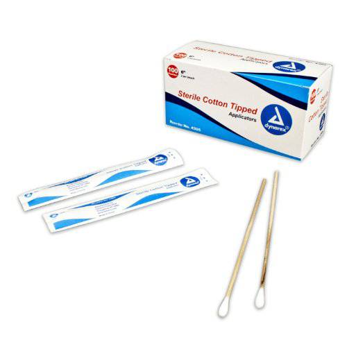 Dynarex 6-Inch Sterile Cotton Tipped Applicators - Single-Use Wooden Cotton Tip Applicators for Wound Care & Dressing, Hygiene, Make Up, Cleaning Tools, Jewelry - 1 Box of 200 Pouches, 2 per Pouch