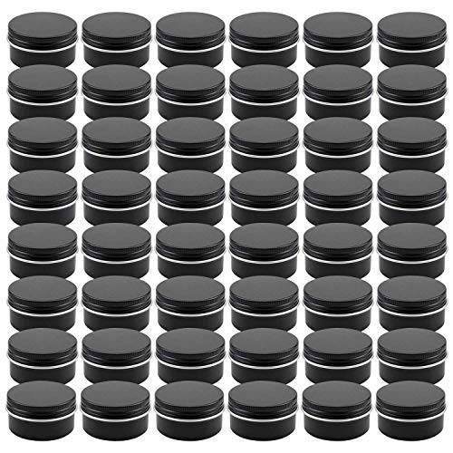 Foraineam 48 Pack 1 oz. Aluminum Round Lip Balm Tin Containers with Screw Lid - Metal Storage Travel Tins Matte Black Empty Tin Jars