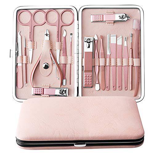 Manicure Set Women, Aceoce Professional Nail Clipper Kit & Pedicure Kit, Luxury 18 Pcs Grooming Kit for Travel, Gifts Choice for Mother, Girlfriend lady and Female friends colleague (rose glod 18pcs)