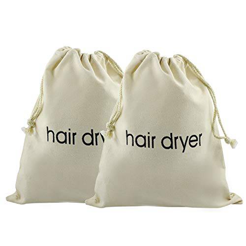 Trounistro 2 Pack Hair Dryer Bags Drawstring Bag Big Cotton Hairdryer Bag (Color 1)