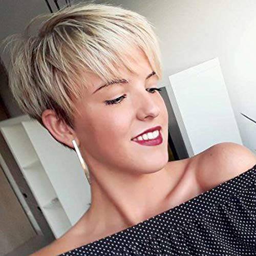 Creamily Short Blonde Pixie Wigs Natural Straight Pixie Cut Wigs Layered Synthetic Hair Wigs for Women (Blonde Mixed Brown)…