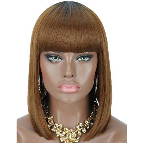 Kalyss Women’s Short Black Bob Wigs with Hair Bangs Synthetic Full Hair Wig Heat Resistant Short Straight Black Wig for Women