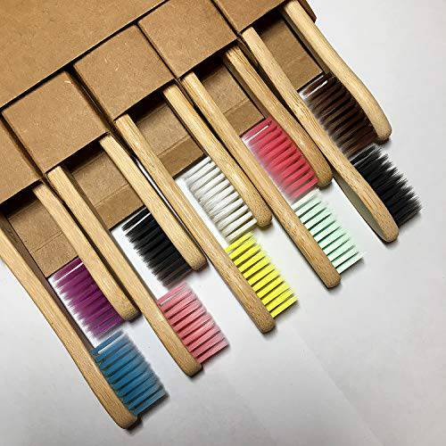 Virgin Forest 10 Pcs Soft Bristles Bamboo Toothbrush, Biodegradable Natural Bamboo Charcoal Toothbrushes, Eco Friendly Color Bristle Wood Tooth Brushes