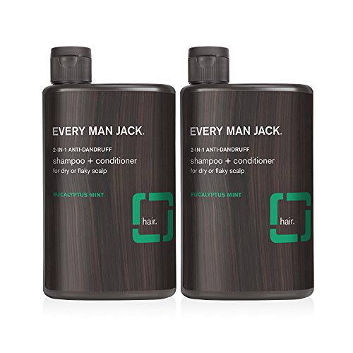 Every Man Jack 2-in-1 Anti-Dandruff Shampoo + Conditioner in a Fresh Natural Menthol Scent - Relieve a Dry, Irritated, and Itchy Scalp While Moisturizing Hair with Natural Menthol and Glycerin - Naturally Derived and No Harmful Chemicals - 13.5- ounce - Twin Pack
