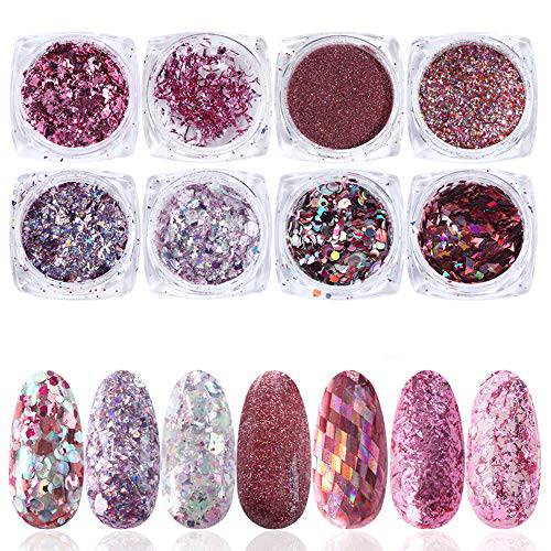 Holographic Mermaid Nail Sequins, Nail Chunky Glitter,Fluorescent Glass Paper, Iridescent Flakes Glitters Sticker, Hair Body Nail Art Paillette Decor(4 boxs)