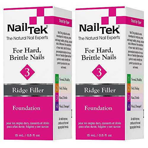 Nail Tek Foundation 3, Ridge Filling Strengthening Base Coat for Hard and Brittle Nails, 0.5 oz, 2-Pack
