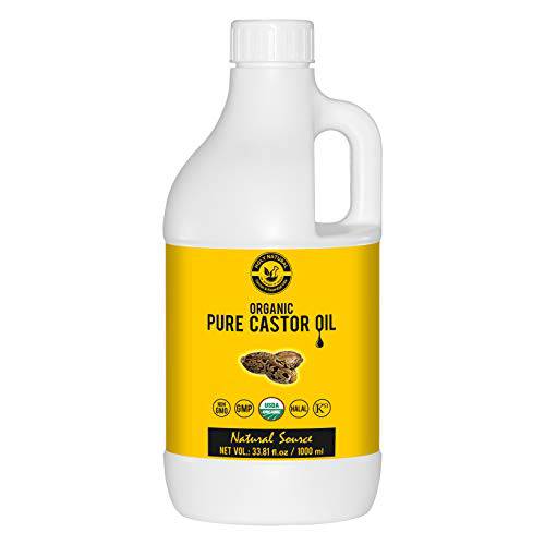 Organic Pure Castor Oil (33.81 fl oz) USDA Certified Cold-Pressed, 100% Pure, No GMO, NO Heat treatment, Hexane Free Castor Oil - Moisturizing & Healing, For Dry Skin,Hair Growth, Massage,Lash Growth