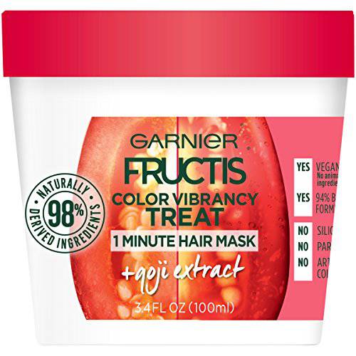 Garnier Fructis Color Vibrancy Treat 1 Minute Hair Mask with Goji Extract and Boost Collagen, 3.4 Fl Oz (Pack of 1)
