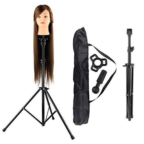 Mannequin Head Stand MEIBR Adjustable Wig Stand Tripod for Hairdressing Training,Cosmetology Mannequin Training Professional Metal Support Tripod (Black)