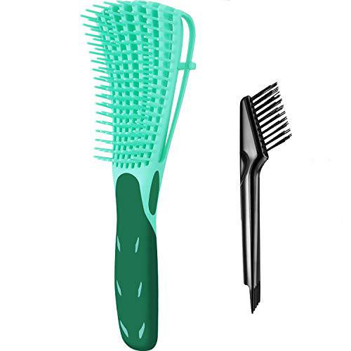 2 Pieces Detangling Brush, Wet Curly Hair EZ Detangler Brush Tool Cleaner Plastic Handle for Afro Textured 3a to 4c Kinky Wet/Dry/Long Thick Curly Hair