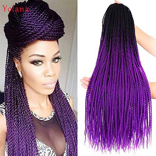 24 Inch 6 Packs Ombre Purple Color Mini Senegalese Twists Hair Crochet hair pre-looped Long Micro Havana Twist Crochet Braids Hair for Black Women 30 Strands/Pack (6 Packs,Black/Dark Purple)