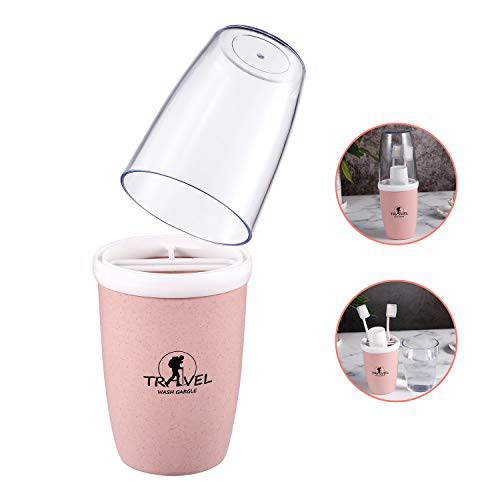 Toothbrush Cup Toothbrush Holder with Cover Travel Boothbrush Holder Portable Toothbrush Case and Carrier for Bathroom School Business Trip (Pink)