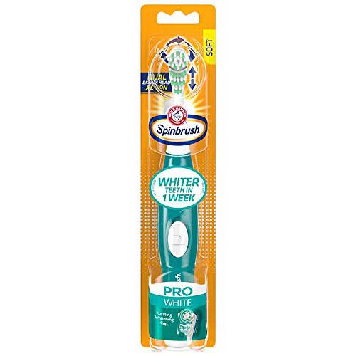 Arm & Hammer Spinbrush Pro Series White Battery Toothbrush, Medium, (Color May Vary: Pink or Teal), 1 Count