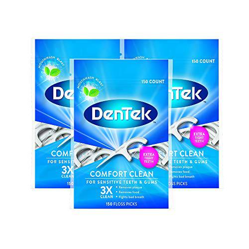 DenTek Comfort Clean Sensitive Gums Floss Picks, Soft & Silky Ribbon, 150 Count, 3 Pack