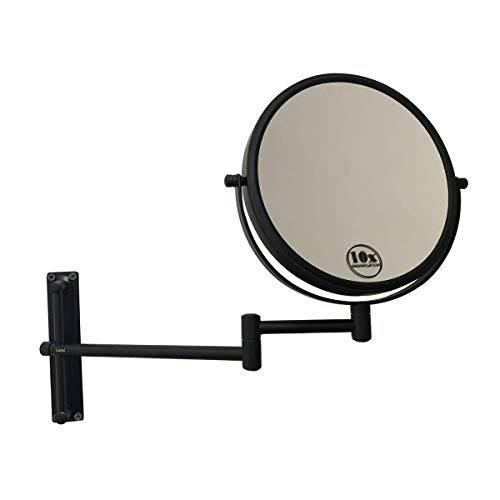 LANSI Wall Mounted Makeup Mirror, 10X Magnifying Mirror 8 Height Adjustable Wall Mirror, 360° Extendable Arm Double Sided Vanity Mirror for Bathroom or Bedroom, Black Bathroom Mirror