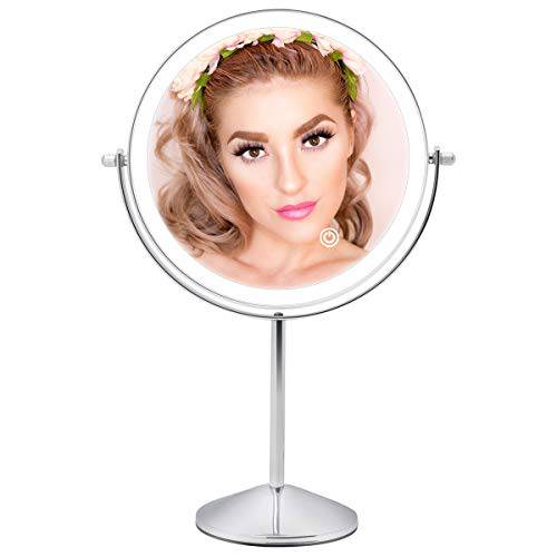 FASCINATE Magnifying Mirror with Light, 1X/10X Double Sided Rechargeable Lighted Makeup Mirror, 3 Color Setting Makeup Vanity Mirror with 54 LEDs, Dimmable Desk Lit Cosmetic Mirror