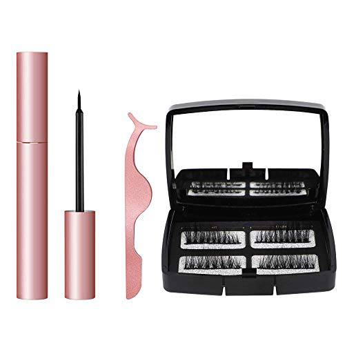 Magnetic Eyelashes and Eyeliner Kit, 2 Pairs of Natural Soft False Eyelashes and Delicate Smooth Eyeliner, Thick Curly Lashes with Waterproof Texture, Easy to Wear and Reusable.