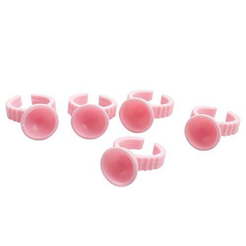 100 Pieces Pink Glue Rings Cup Rings Glue Rings Tattoo Rings Cups Disposable Plastic Nail Art Tattoo Glue Rings Holder Eyelash Extension Rings Adhesive Pigment Holders Finger Hand Beauty Tools (Pink)