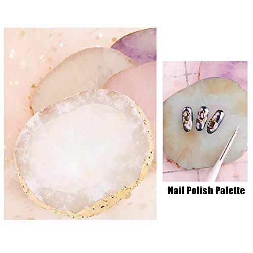 Polish Mix Palette, Resin Nail Art Palette Paint Drawing Color Dish Golden Edge Resin Stone Paint Drawing Color Dish Manicure Nail DIY Tool(Pink)