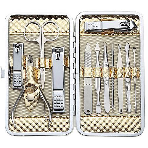 Keiby Citom Professional Stainless Steel Nail Clipper Travel & Grooming Kit Nail Tools Manicure & Pedicure Set of 18pcs with Luxurious Case (Black/White)