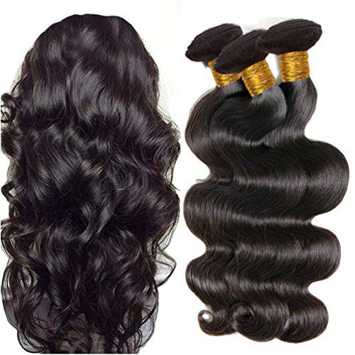 JINREN Brazilian Virgin Hair Body Wave Hair Weave 3 Bundles Full Head Set Unprocessed Virgin Human Hair Weave Natural Black 10-28inch (14inch 16inch 18inch)