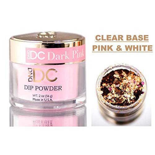 DND DC Pink & White CLEAR BASE Natural DIP POWDER for Nails, Daisy Dipping (with bonus side Glitter) Made in USA (DARK PINK)