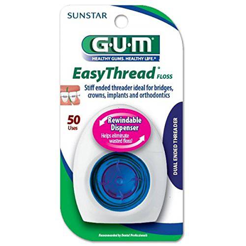 GUM - 10070942304549 EasyThread Orthodontic Threader Floss, Rewindable Spool, 50 Uses (Pack of 6)
