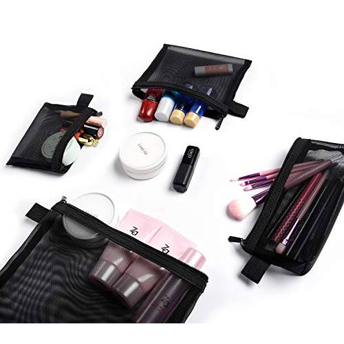 Patu Mini Zipper Mesh Bags, 4 x 5, Size S / A7, 5 Pieces, Beauty Makeup Lipstick Cosmetic Accessories Organizer, Small Travel Kit Storage Pouch, Black