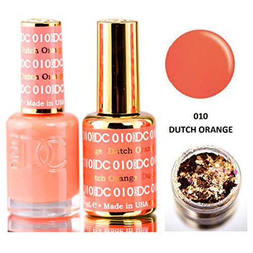 DND DC Oranges GEL POLISH DUO, Gel Lacquer 0.5 oz + Matching Nail Polish Color 0.5 oz, Daisy Nails (with bonus side Glitter) Made in USA (Shocking Orange (063))