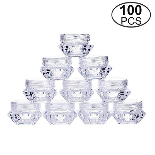 TMO 100pcs 5 Gram Clear Jars Plastic Jars Plastic Cosmetic Container Empty Cosmetic Sample Containers Transparent 5G/5ML Plastic Pot Jars for Eye Shadow,Nails,Powder,Paint
