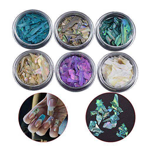 6 Colors/lot Natural Texture Abalone Shellfish Sea Shell 3d Charm Nail Art Decoration Slice DIY Beauty Salon Nail Decals Tools, HJ-ND083