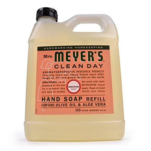 Mrs. Meyer’s Hand Soap Refill, Made with Essential Oils, Biodegradable Formula, Geranium, 33 fl. oz