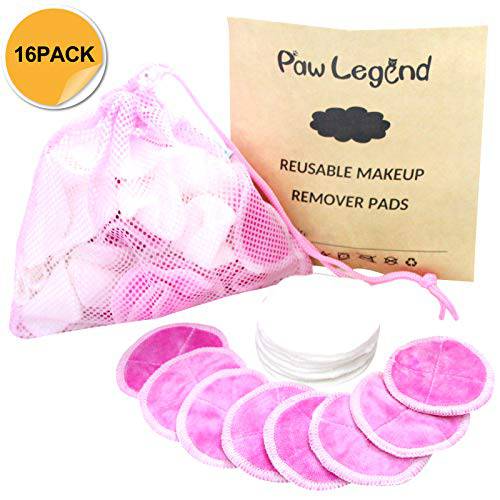 Paw legend Reusable-Cotton-Rounds-Makeup-Remover,Cotton Pads Reusable,Pack of 16,Facial Cleansing Rounds,Toner Pads,Reusable Makeup Wipes with Laundry Bag (Bamboo, White)