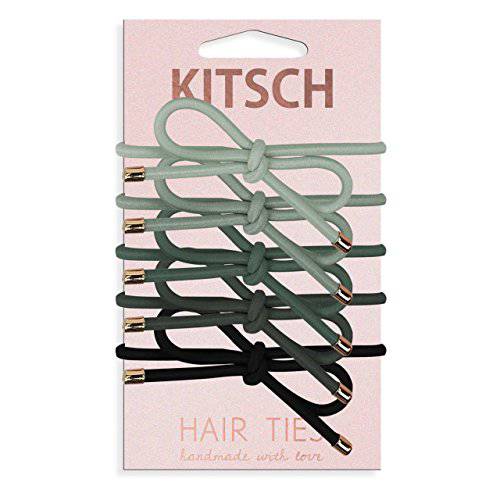 Kitsch 5 Piece Premium Knotted Holiday Gift Hair Ties Set | Fashion Ponytail Holders for Women | Hair Ties for Women | Bow Hair Ties (Black/Gray)