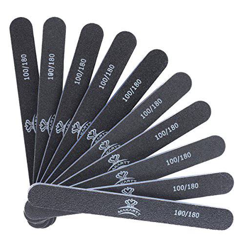 MAKARTT Nail Files 180 240 Grit for Poly Nail Extension Gel Acrylic Nails Files Double Sided Black Washable 10 Nail File Set Manicure Tools F-01