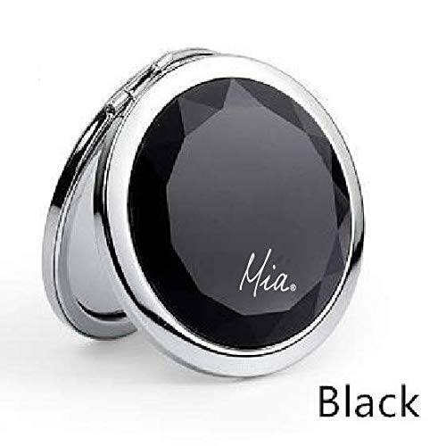 Mia 2x/1x Jeweled Compact Vanity Mirror | Silver Metal + Large Black Glass Rhinestone | for Women, Students, Gifts, Travel