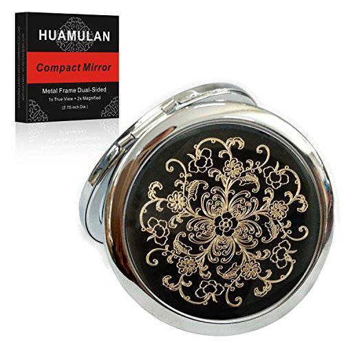 HUAMULAN 9PCS Compact Mirror Assorted Color Cosmetic Tool Makeup Hand Mirror,CD Veins Front Metal Frame Dual Sided,Wedding Favor Party Gifts Cute Perfect for Purse Travel,with Organza Pouch Gift Bag