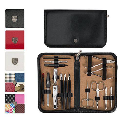 3 Swords Germany - brand quality 16 piece manicure pedicure grooming kit set for professional finger & toe nail care scissors clipper fashion leather case in gift box, Made in Solingen Germany (02648)