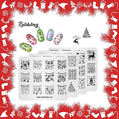 Rolabling 4 Pcs Nail Art Stamping Plate Set Spring Fall Flower Nature Series Image Plates Nail Art Polish Stamping Template Manicure Tools (010)